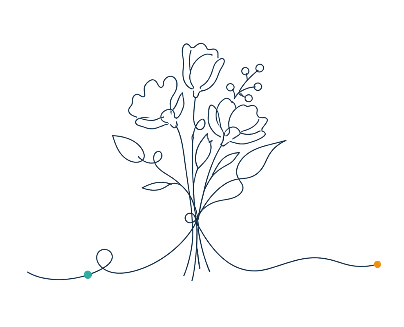 花束を一筆線で描いたイラスト